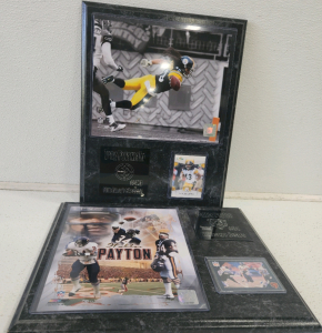 (2) Troy Polamalu Prints Of Marble Plague, Walter Payton Prints On Marble Plague