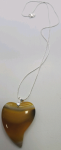 119.90ct. Yellow Striped Agate Gemstone Heart .925 Necklace