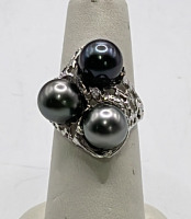 (1) Trulia 9mm Tahitian Pearl And Diamond Silver .925 Ring Size 7