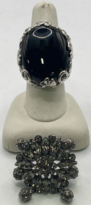 (1) Black Onyx Silver Toned Size 8-1/2 Ladies Ring, (1) Black Rhrodite Gemstone Ladies Ring Size 7-1/2&rdquo;