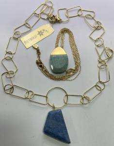 (1) Sheila Fajl Blue Stone Gold Toned Necklace, (1) Sheila Fajl Green Stone Gold Toned Necklace