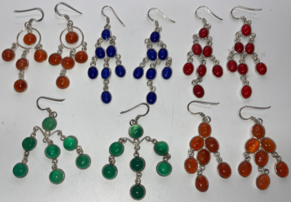 (5) Pair Sterling Silver Chandelier Earings&hellip; Lapis, Agate, Carnelian