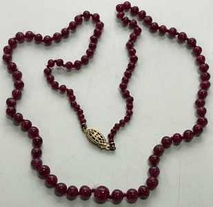 (1) GF Vintage Knot Graduated Gen Ruby Necklace