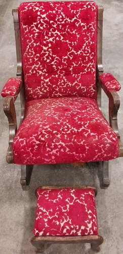 Vintage Red Velvet Spring Rocking Chair With Footstool