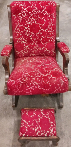Vintage Red Velvet Spring Rocking Chair With Footstool