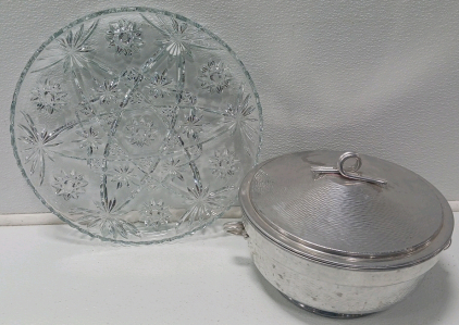 VTG Hammered Aluminum Ice Bucket With Lid And Serving Plater