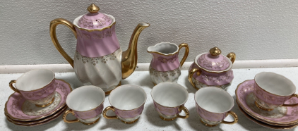 15pc Pink and White China Tea Set