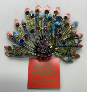(1) Princess Amanda Collection Multicolored Gemstone Silver Toned Peacock Pendant/Pin