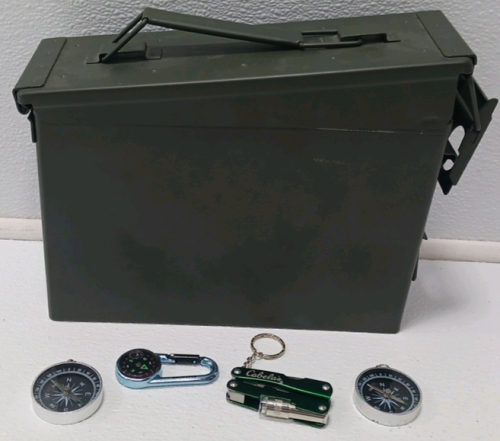 Ammunition Box With Cabela's Mini Pocket Knife And Compasses