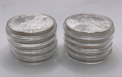 (10) 2021 1oz. .999 American Silver Eagle Coins W/ Walking Liberty On Front And Flying Eagle On Back