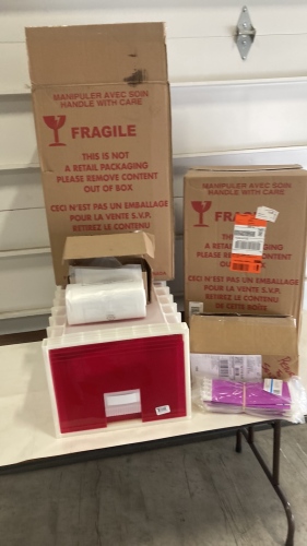 (2) Plastic File Cabinets, Roll Of Trash Bags and Purple Wristbands