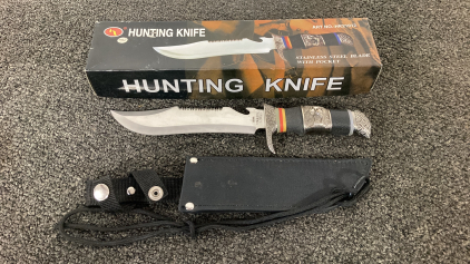 Lion Handle Hunting Knife With Sheath