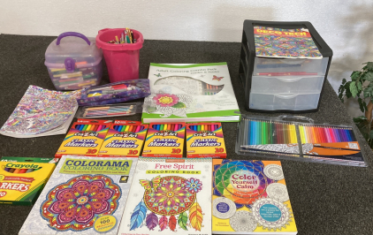 Color Pencils, And Markers With Coloring Books Inspect
