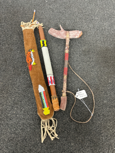 Native American Antler Pipe with Beaded Work and Other Beaded &Iacute;tem Please Inspect