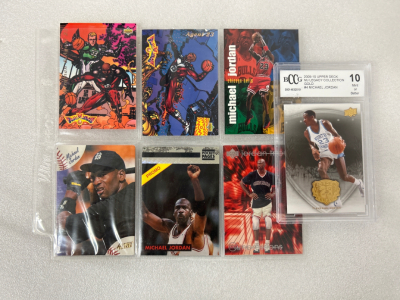 Michael Jordan Sports Cards Including 1 Graded BCCG 10 Mint Card