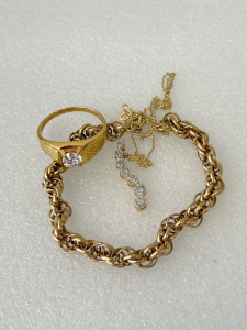 Gold Toned Necklace, Ring Size 12, and Bracelet
