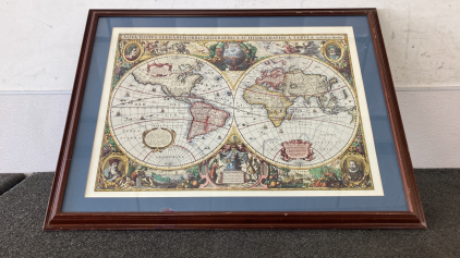 Nova Totius Terrarum Orbis Geographica Ac Hydrographica Tabula Framed Print Wall Art by Henricus Hondius