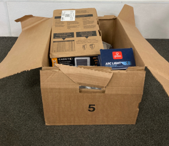 Box of water filters// Cadet Fan-Forced Heater// Motion Security Light