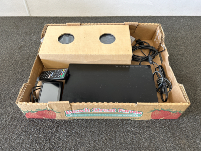 Sony Blu Ray Player, Garmin Navigator, and pair of Jensen 4&rdquo; Speakers