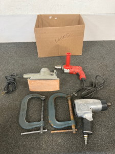 Power Sander// Milwaukee Heavy Duty Drill// Heavy Duty C-Clamps// Heavy Duty Impact Drill