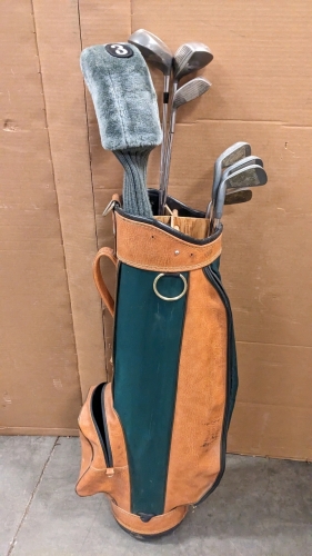 Leather Golf Bag w/Clubs