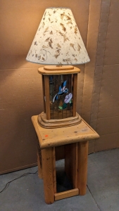 Rustic Side Table, Working 3way Stained Glass Lamp