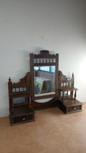 Vintage Wood Vanity Top/Hutch with Mirror