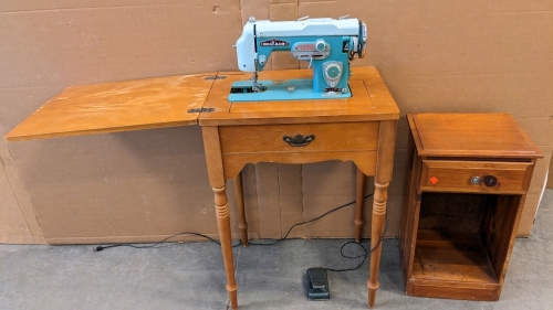 Vintage Bel Air Sewing Machine w/Table, Vintage Wood Side Table