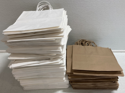 Large Amount of White and Brown Paper Gift Bags - 12”x10”x6.5”