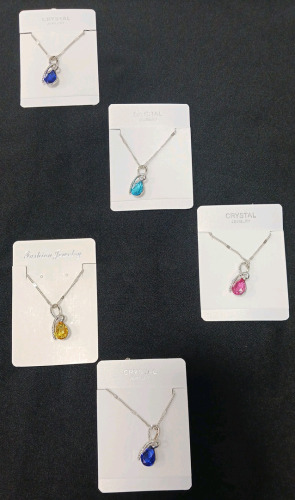 (5) Silver Tone And Colored Stone Necklaces