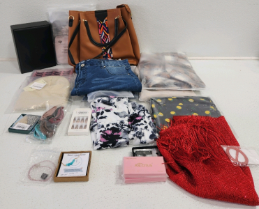 Women's Handbag, Red Scarf, Fake Nails, Women's Shorts, Mink Eyelashes, Hair Clips, Necklaces And More