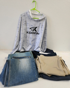 (3) Pairs Of Men's Jeans, (4) Pairs Of Men's Dress Pants, (1) Men's Sweater