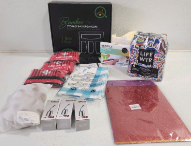 Ziplock Organizers, (3) First Aide Kits, Life Water, Strainers, (3) Wine Stoppers, Ice Cream Scoop And More
