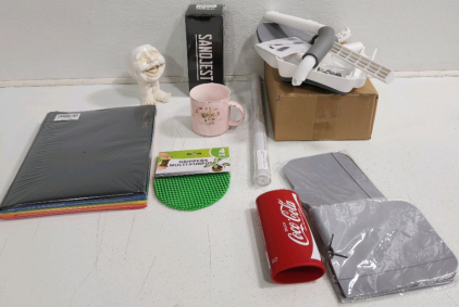 Can Cooler, Mug, Plastic Folders, (2) Plank Trainers And More
