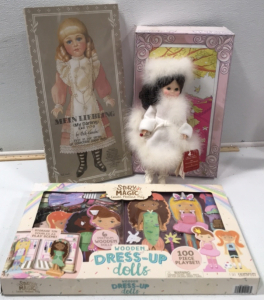 (1) 100pc Story Magic Wooden Dress Up Dolls (1) Mein Liebling Collectible Paper Doll (1) Royal Doll