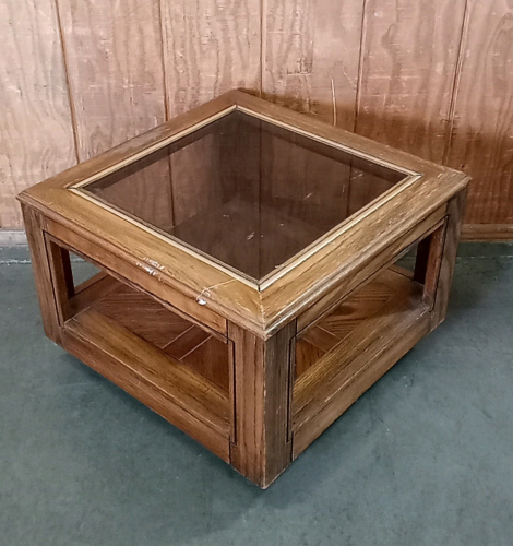 Glass-Top Wood End Table