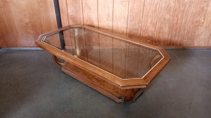 Wood-Framed Glass-Top Coffee Table