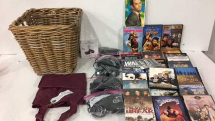 (15)+ Various Movies, Wood Basket, Various Cords