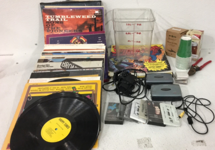 (15) Various Records, (7) Cassette Tapes, (2) RCA Cassette Players, and more