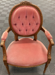 Vintage Wood Frame Chair - Pink Tufted Upholstered