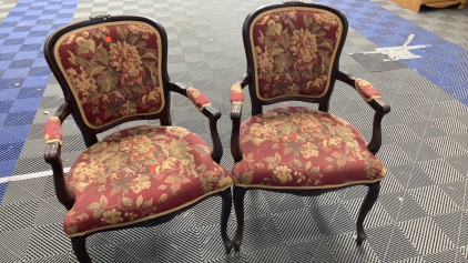 (2) Matching Wood Upholstered Chairs