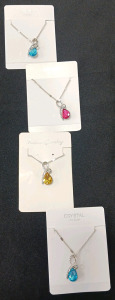 (4) Silver Tone And Colored Stone Necklaces