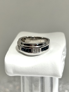 10k White Gold Diamond and 1.26tcw Sapphire Men’s Band Ring Size 8.75