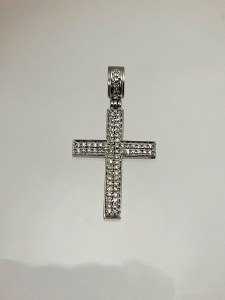 10k White Gold .66tcw Pave Diamond Cross Pendant