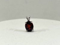 14k White Gold 1.7cts Deep Red Oval Garnet Pendant - 8
