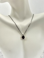 14k White Gold 1.7cts Deep Red Oval Garnet Pendant - 11