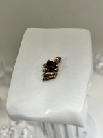 10k Yellow Gold Heart Raspberry Quartz and Diamond Pendant