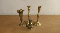 Brass-Toned Candle Holders and Decor Set