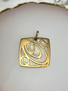 14k Yellow Gold and Mother of Pearl Square Pendant