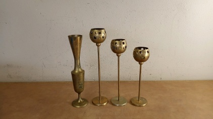 Brass-Toned Candle Holder Set